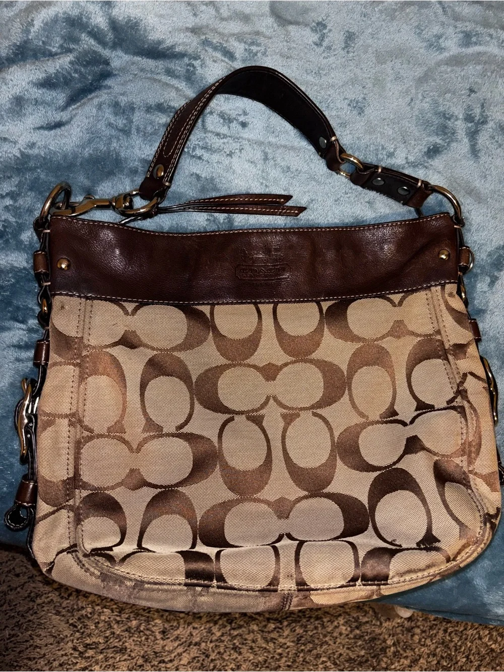Designer-Style Brown Monogram Hobo Bag